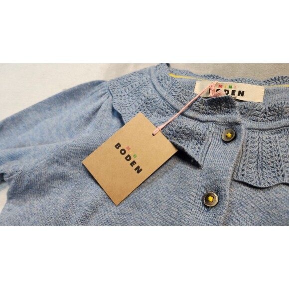 NWT 5-6Y Mini Boden Glacier Blue Marl Pretty Ruffle Cardigan Sweater NWT - Picture 6 of 9